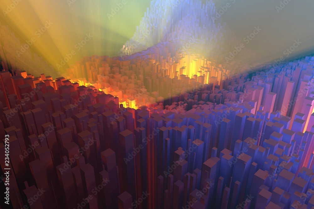 Wealth rich concept idea white city towers at sunset rays Abstract space background.3D illustration rendering
