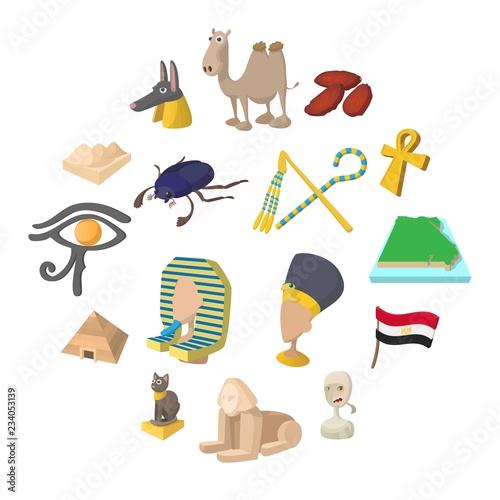 Egypt icons in cartoon style for web and mobile devices