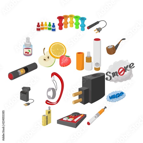 Electronic cigarettes cartoon icons set isolated on white background photo