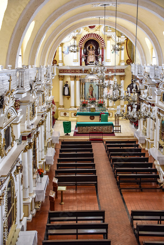 Arequipa, Peru - October 7, 2018: Interior view of the Church of Santa Catalina, part of the Santa Catalina Monastery complex