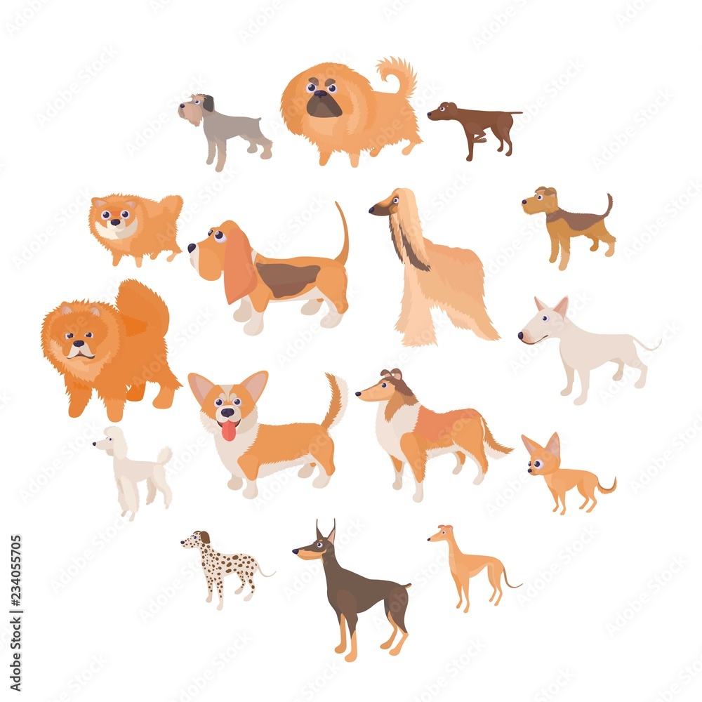 Dog icons set in cartoon style on a white background