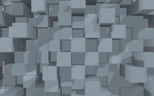 Abstract gray elegant cube geometric background. Chaotically advanced rectangular bars. 3D Rendering  3D illustration