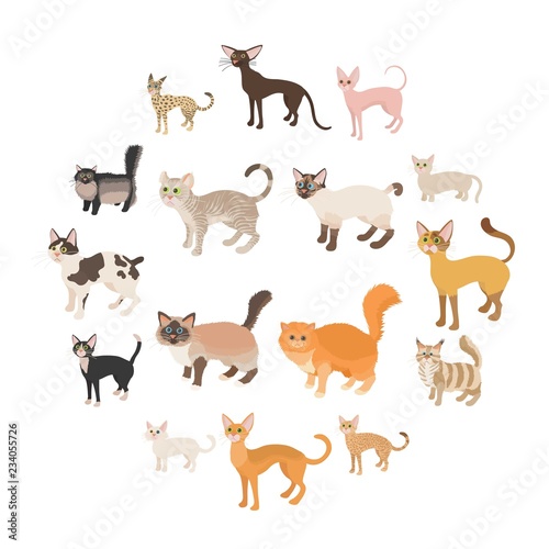 Cat icons set in cartoon style on a white background