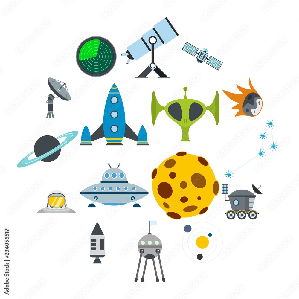 Space flat icons set for web and mobile devices