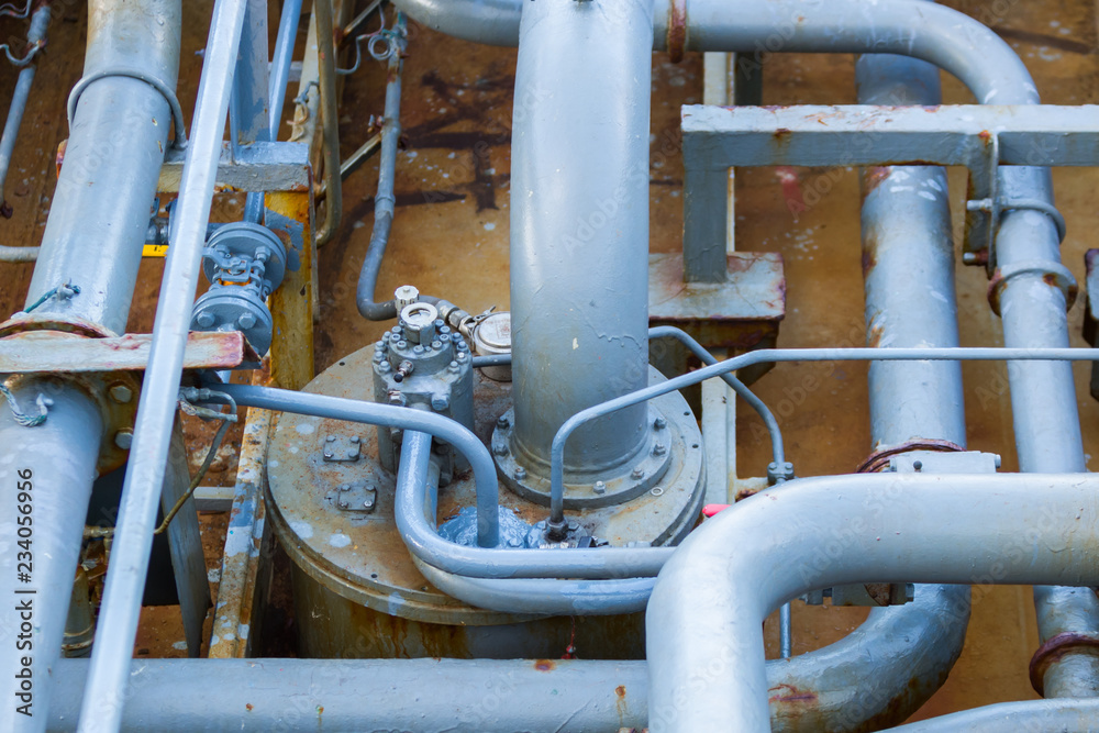 Pipeline on a deck of a oil product tanker. Pipeline on a deck of a oil product tanker.