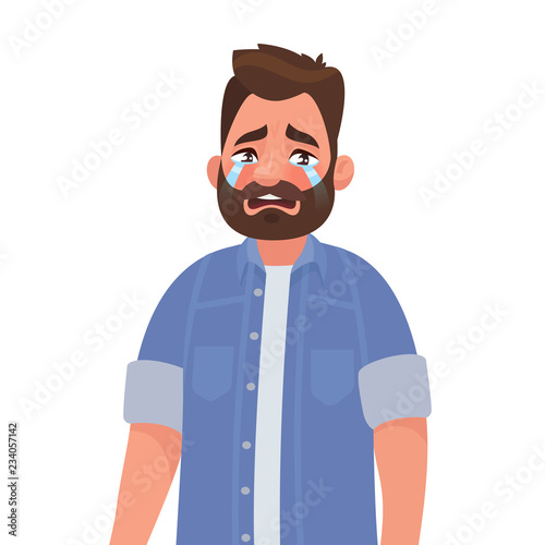 Upset man crying. Resentment and pain. Vector illustration