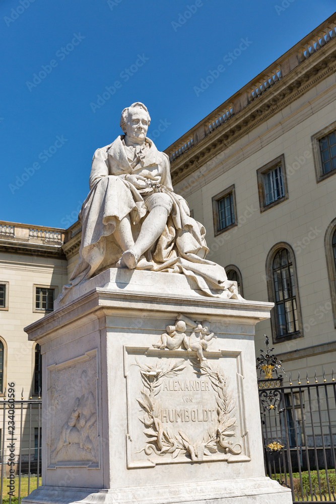 Alexander Humboldt statue outside Humboldt University in Berlin, Germany.