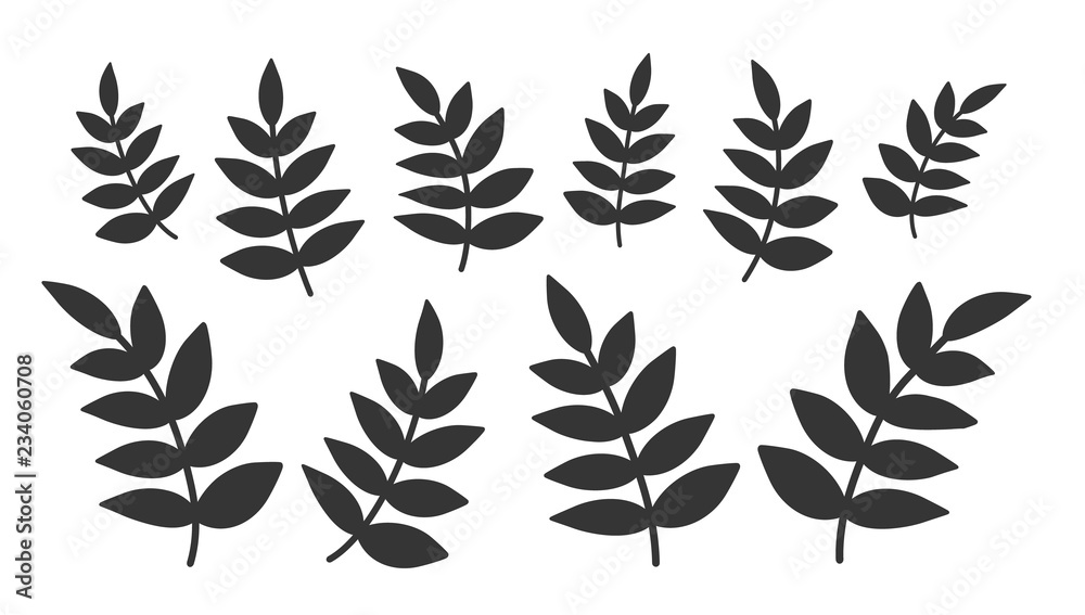Set of Leaves. Vector. Silhouette Set of Leaves. Vector. Silhouette