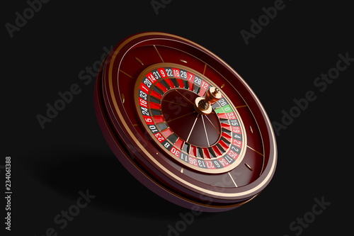 Luxury casino roulette wheel isolated on black background. 3d realistic vector illustration. Online casino roulette gambling concept design.