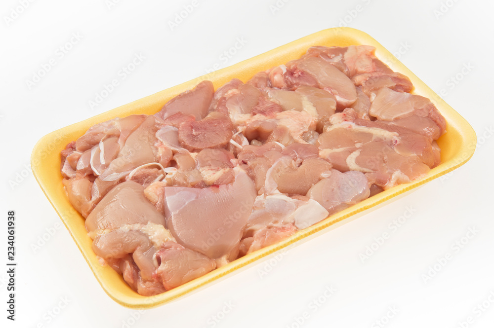 Fresh chicken skewers with bones in package Fresh chicken skewers with bones in package