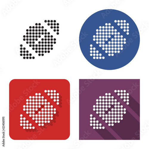 Dotted icon of american football  in four variants. With short and long shadow
