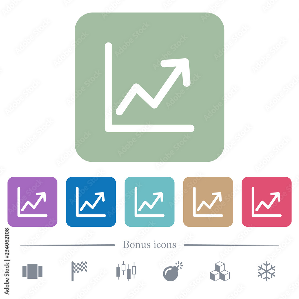 Line graph flat icons on color rounded square backgrounds Line graph flat icons on color rounded square backgrounds
