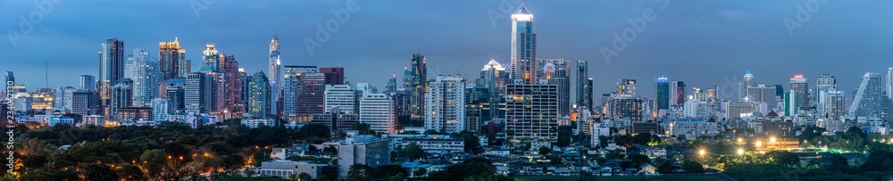 bangkok panorama view of landmark building and Suan Lum Night Bazaar in Bangkok Thailand