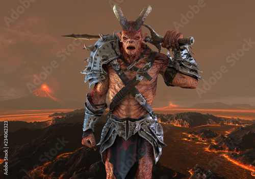 3D illustration demon monster on fantasy background