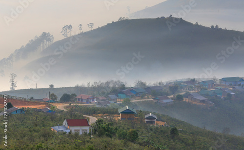 Village in mountain in mist day - Dalat, Vietnam © Nguyen