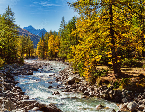 The river run in the valley, autumn ladscape photo
