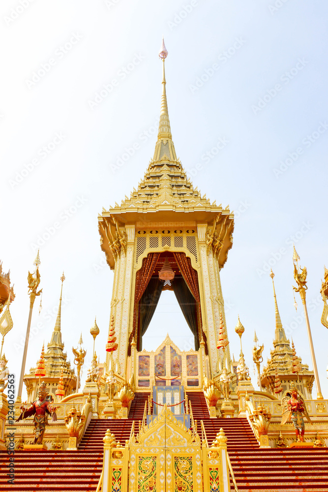 Bangkok, Thailand - November 04, 2017; The Beautiful Royal Gold Crematorium for King Bhumibol Adulyadej in bangkok at November 04, 2017