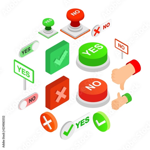 Check mark Yes and No icons set in isometric 3d style