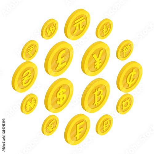 Currency icons set in isometric 3d style isolated on white photo