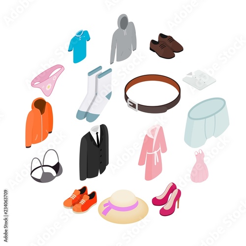 Clothes Icon set in isometric 3d style isolated on white background