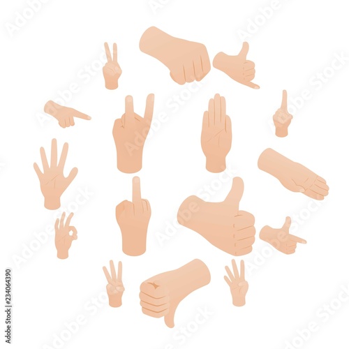 Hand set in isometric 3d style isolated on white background