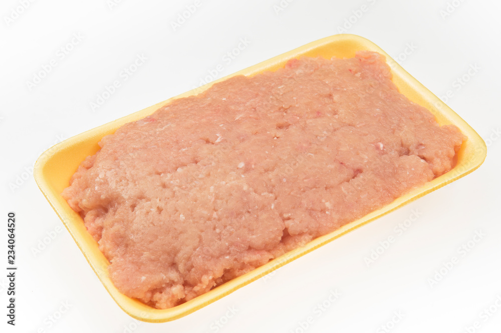 Fresh chicken minced meat in package