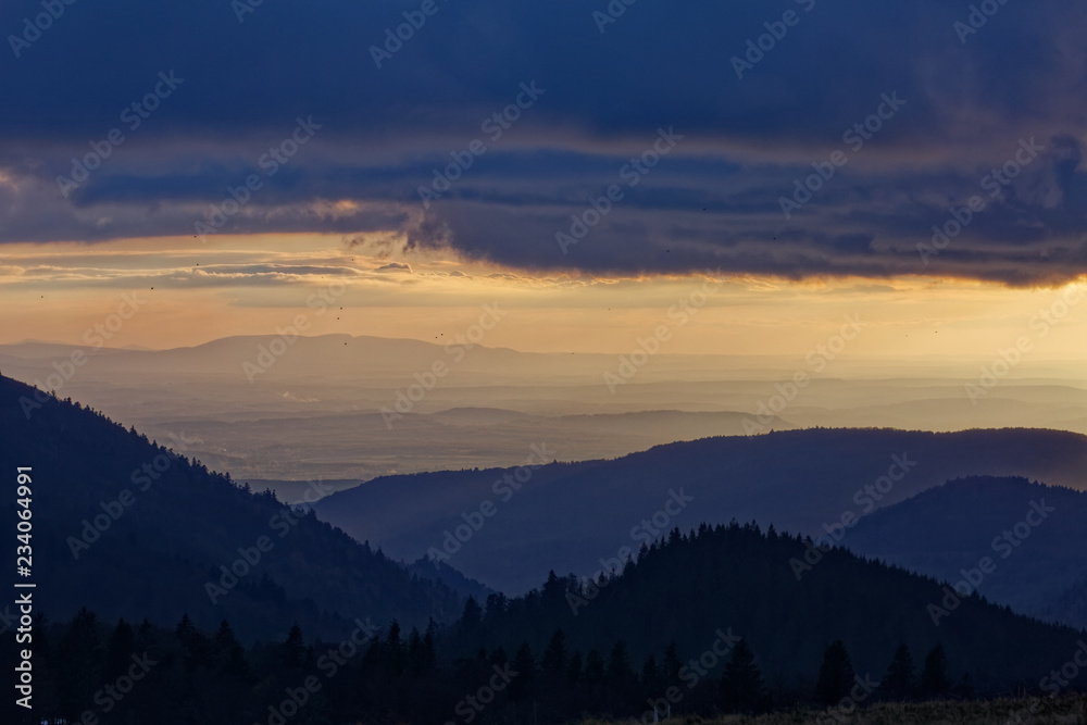 coucher de soleil sur les Vosges
