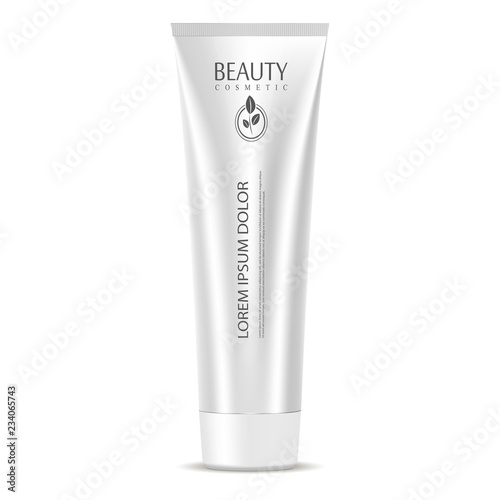 Cosmetic tube mockup template in silver metallic color. Jar for cream, ointment, mask, clay, moisturizer. High quality vector packaging 3d illustration.