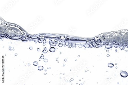 Water or soda with bubble foam isolated on white background