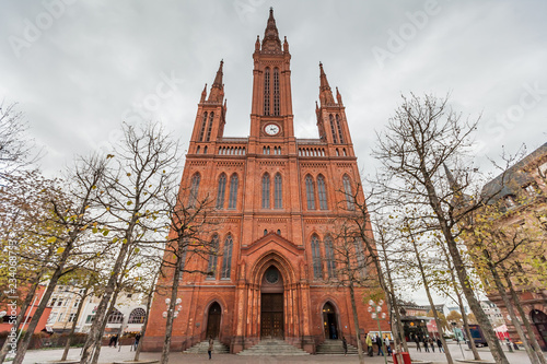 Entry to the Marktkirche in Wiesbaden, Germany. The main Protestant church in Wiesbaden.