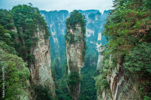 Peculiar Mountain Peaks in the magical Zhangjiajie Forest Park. Hunan province, China, January 2017.