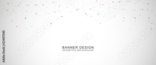 Geometric abstract background with connected dots and lines. Molecular structure and communication concept. Digital technology background and network connection.