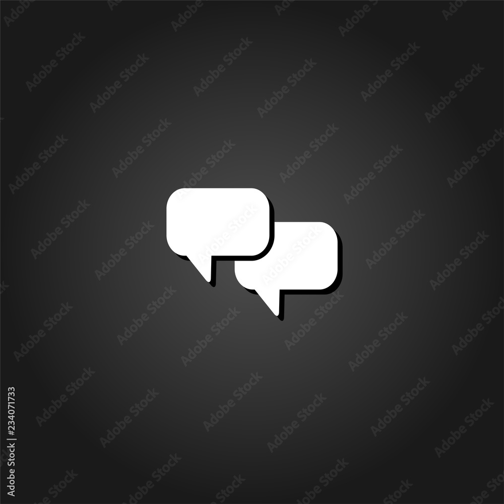 Chat with dialog clouds icon flat. Simple White pictogram on black background with shadow. Vector illustration symbol Chat with dialog clouds icon flat. Simple White pictogram on black background with shadow. Vector illustration symbol