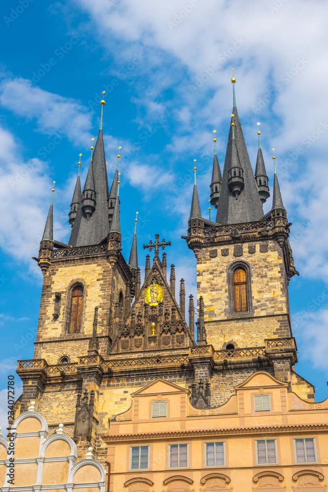 Fototapeta premium Prague, Czech Republic - 21.08.2018: Church of Our Lady before Tyn at Old Town square in Prague