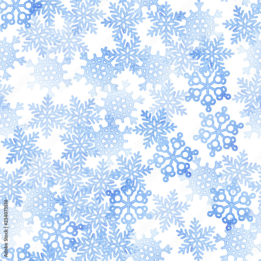 Watercolor seamless pattern with snowy background