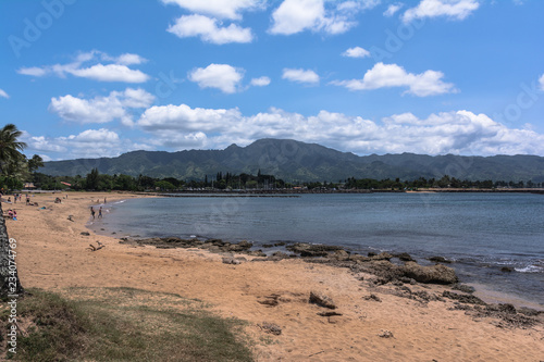 Sand beach along Waialua Bay in North Shore Oahu  Hawaii