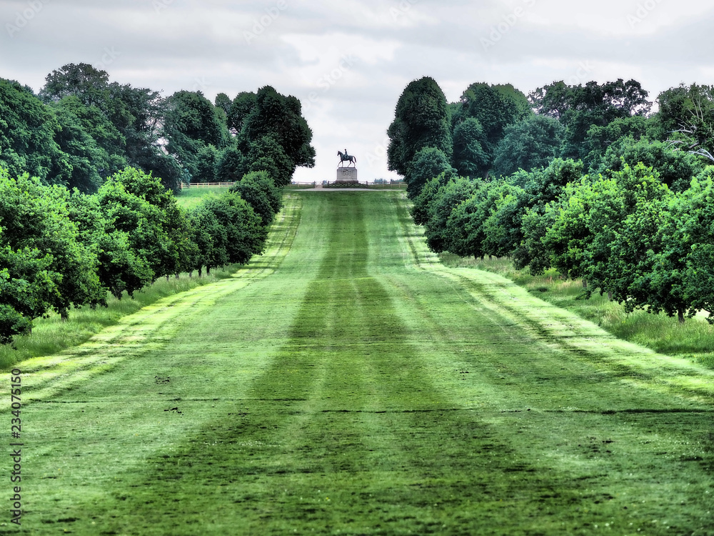 View of Copper Horse statue of King George III atop Snow Hill in Windsor Great Park