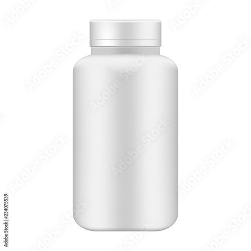 Pill bottle - medical packaging can, vector mock-up