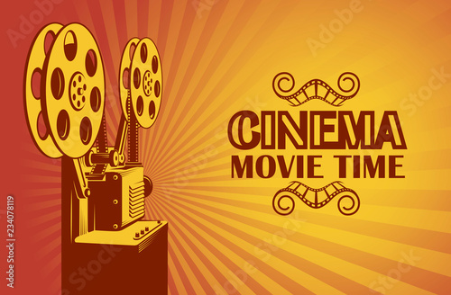 cinema poster with retro film projector background