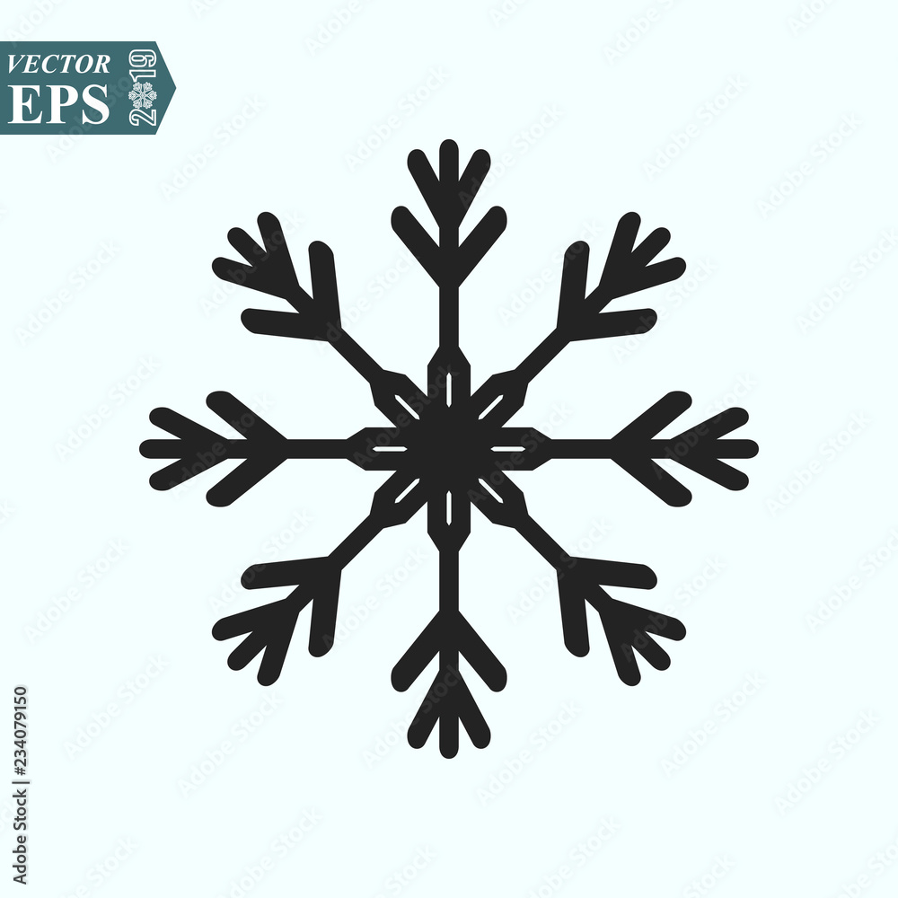 Snow vector icon. Black Snowflake. Flat vector illustration in black on white background. EPS10 Snow vector icon. Black Snowflake. Flat vector illustration in black on white background. EPS10