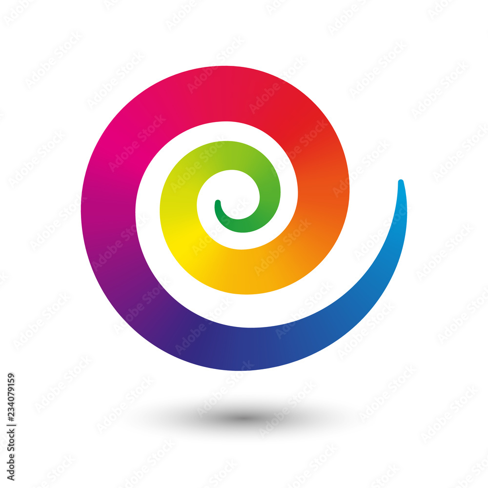 vector round icon spiral symbol of flexible twirl center in flat design isolated on white background with shadow - full color spectrum rainbow colored gradient vector round icon spiral symbol of flexible twirl center in flat design isolated on white background with shadow - full color spectrum rainbow colored gradient
