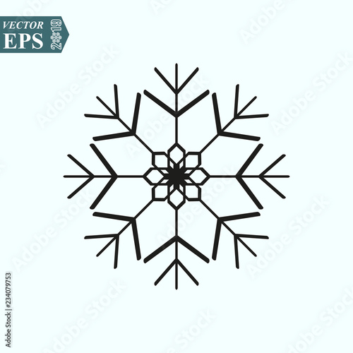 Snow vector icon. Black Snowflake. Flat vector illustration in black on white background. EPS10