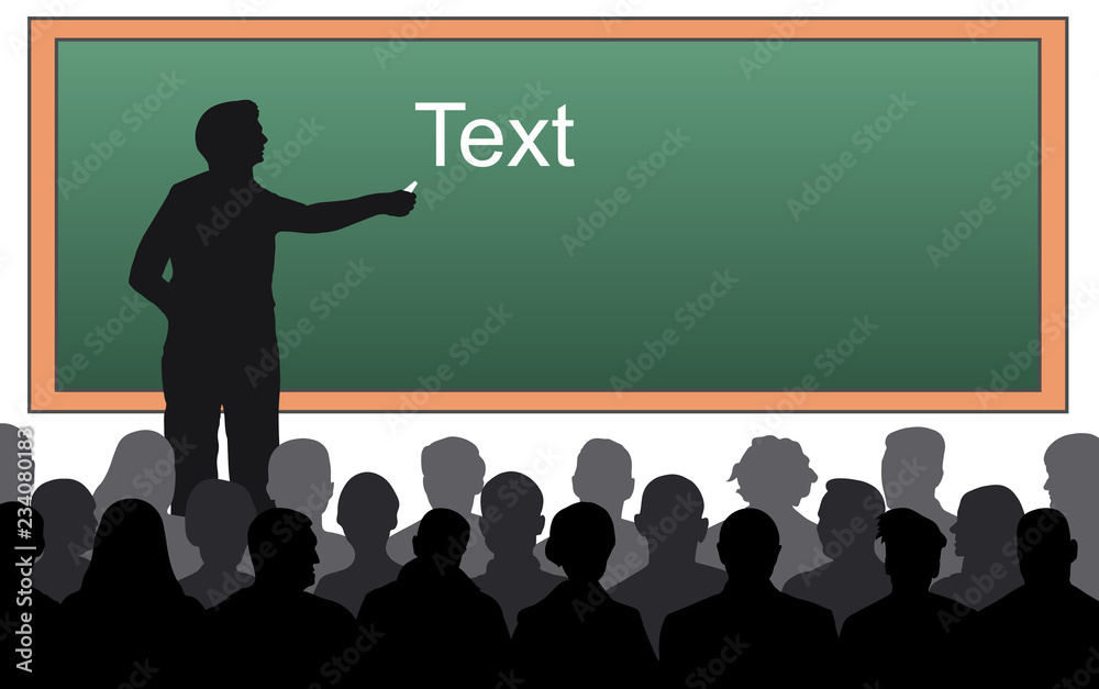 Teacher near the blackboard with chalk. Business conference, presentation.  Lecture at the university, training. Lecturer lesson. Courses of knowledge.  Silhouette Vector Illustration Stock Vector | Adobe Stock