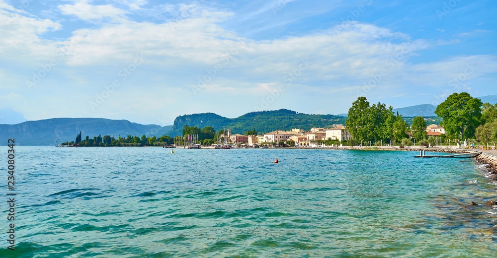 Lake Garda with nice walkways and beaches at Bardolino in Italy
