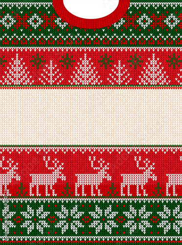 Ugly sweater Merry Christmas Happy New Year greeting card frame.