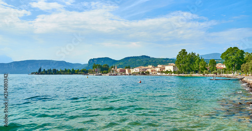 Lake Garda with nice walkways and beaches at Bardolino in Italy