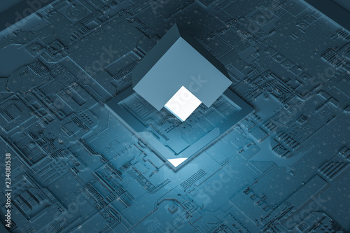3d rendering, Circuit board and glow chip