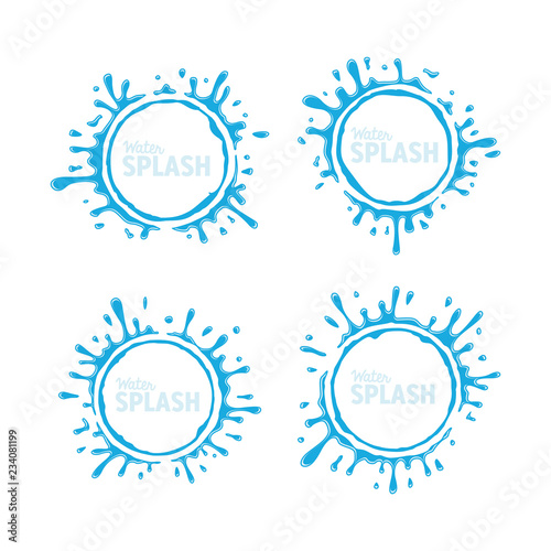 Set of collection water splash fresh circle template blue color vector label design