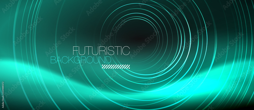 Dark abstract background with glowing neon circles