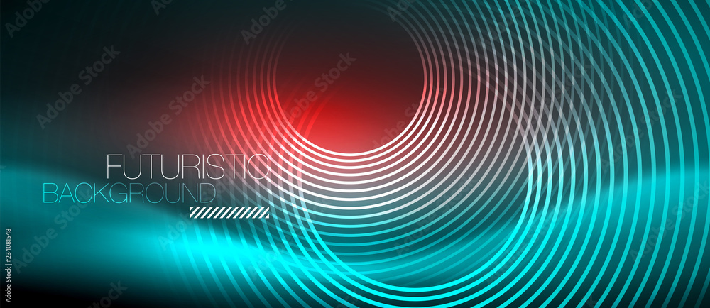 Neon glowing techno lines, hi-tech futuristic abstract background template with square shapes Neon glowing techno lines, hi-tech futuristic abstract background template with square shapes